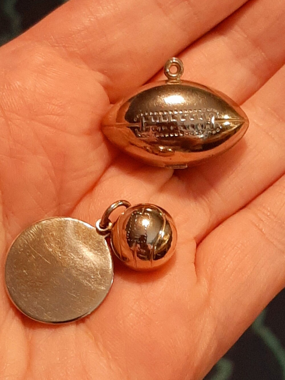 Vintage 1960s Gold Metal Football, Baseball Charms For Bracelet